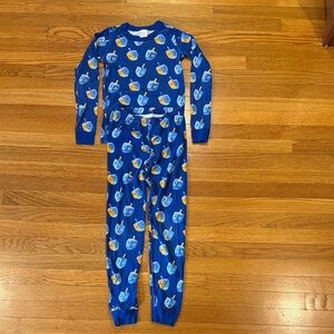 Hanna Andersson Blue Kids Hanukkah Long John Pajamas unisex sz 10/140cm
